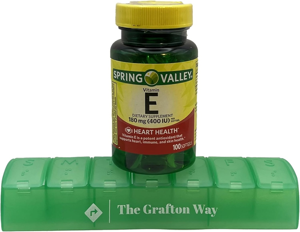 Dolina Wiosna witamina E Suplement diety, 180 mg, 100 Count with Complimentary Grafton Way Pill Organizer
