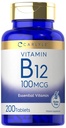 Carlyle Witamina B12 100mcg Witamina 124; 200 Tabletki Witamina 124; Zasadniczy suplement Witaminy Suplement 124; Wegan, Non-GMO, i Gluten Free Formuła