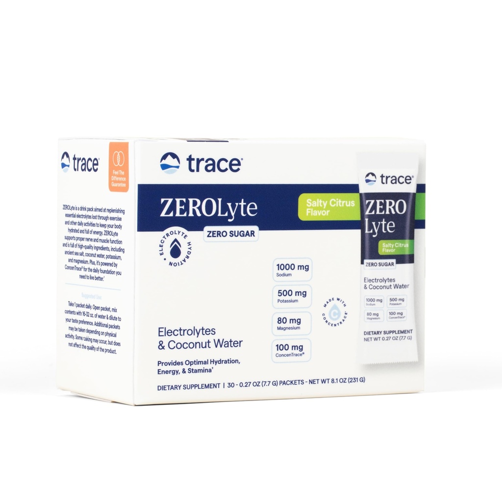 Ślad minerałów ZeroLyte - uzupełnienie sodu i elektrolitów - Energy & Hydration Support Drink Powder - Nerve & Muscle Function Support - Salty Citrus, 30 Pakiety (30 Słupki)