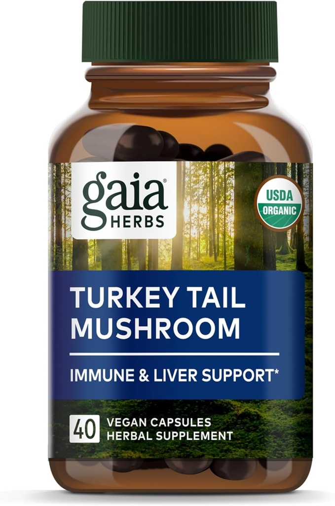 Gaia Herbs Turcja Grzyb ogonowy - Suplement wsparcia immunologicznego, aby pomóc utrzymać zdrowie wątroby - z organicznej Turcji Grzyb ogonowy Fruiting Body Extract - 40 Kapsułki wegańskie