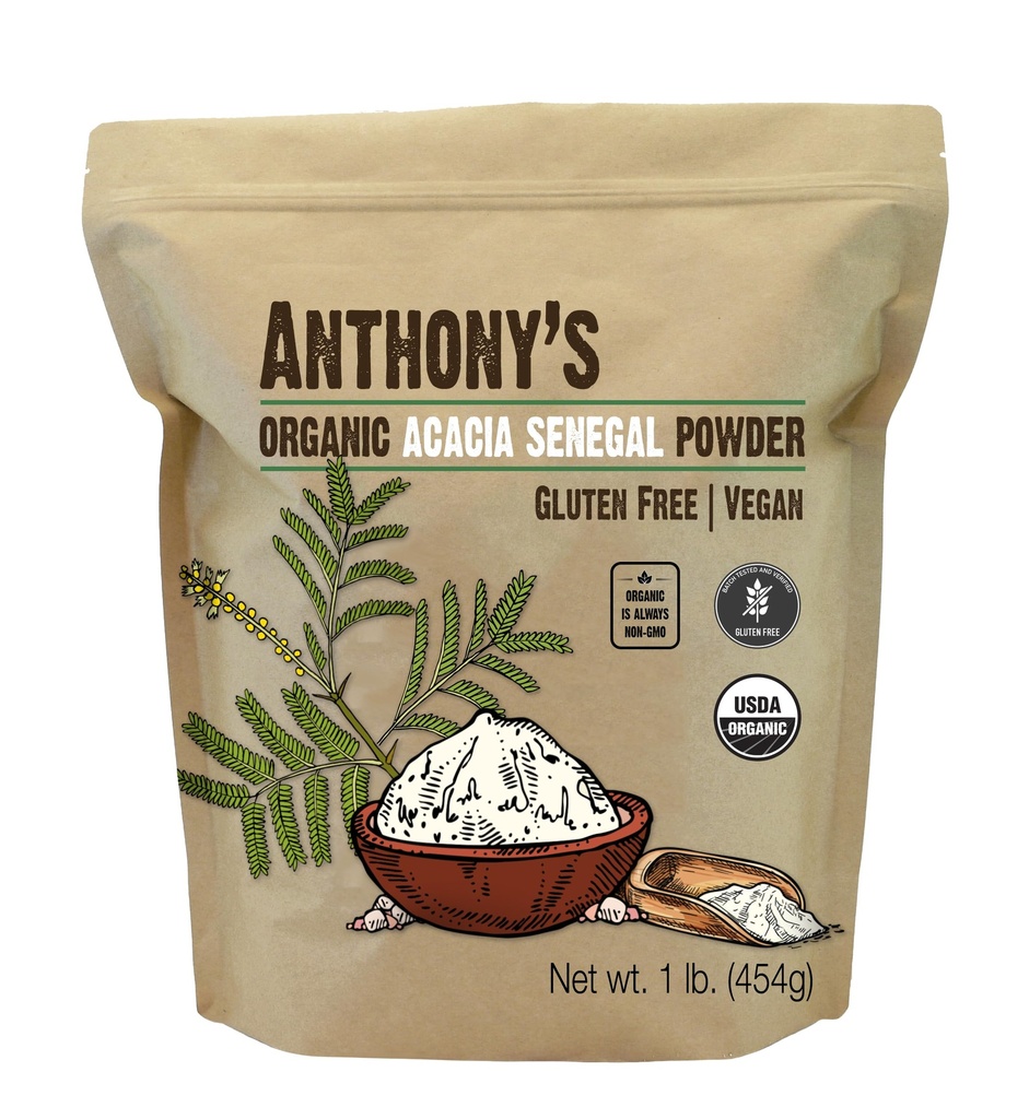 Anthony 's Organic Acacia Senegal Proszek, 1 lb, Tested Gluten Free, Nie GMO, Fiber rozpuszczalny, Prebiotyk