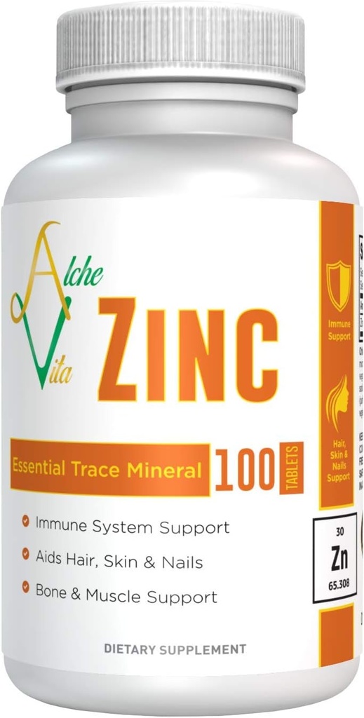 AlcheVita Zinc 50mg - Wysoka dostępność biologiczna - Niezbędny ślad mineralny - Suplement do wsparcia immunologicznego, kości, skóry i mięśni