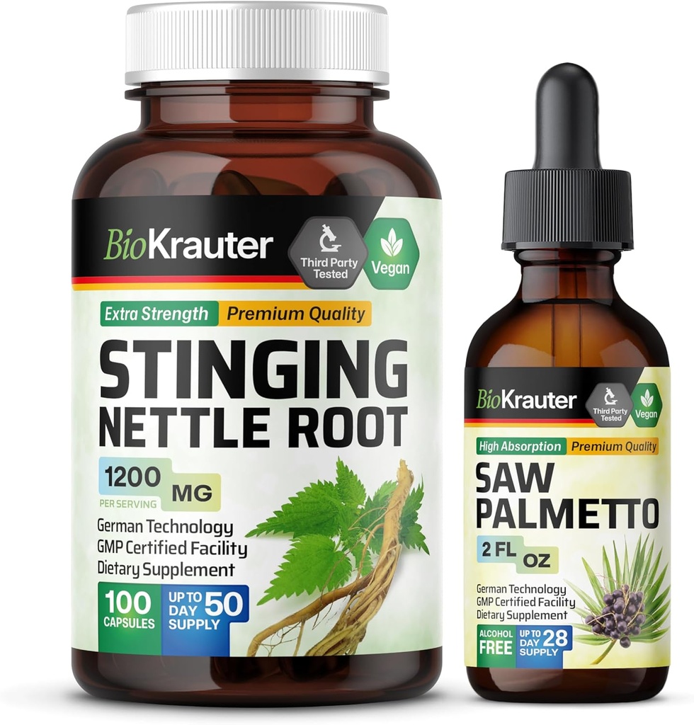 BIO KRAUTER Stinging Nettle 100 Kapsułki & Piła Palmetto Tincture 2 Fl. Oz.