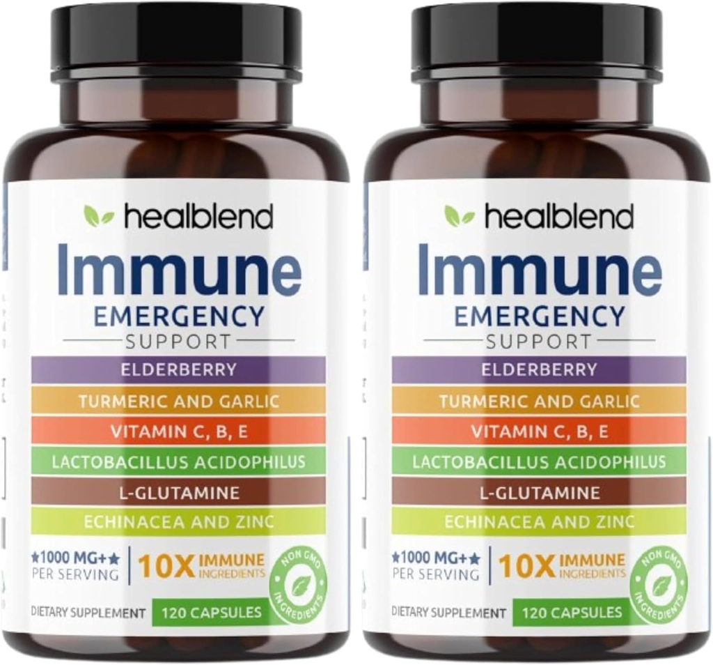 Evinide 10 in 1 Immune Supplement Booster z Elderberry, Cynk, Echinacea, Turmeric, Lactobacillus Acidophilus, dla dorosłych (2 opakowania)