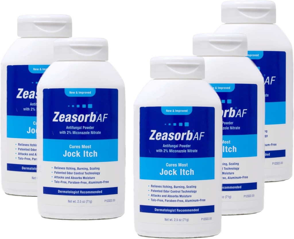 Zeasorb AF Proszek przeciwgrzybiczy z 2% azotatem mikonazolu, leczy większość Jock Itch, 2,5 oz (opakowanie po 5)