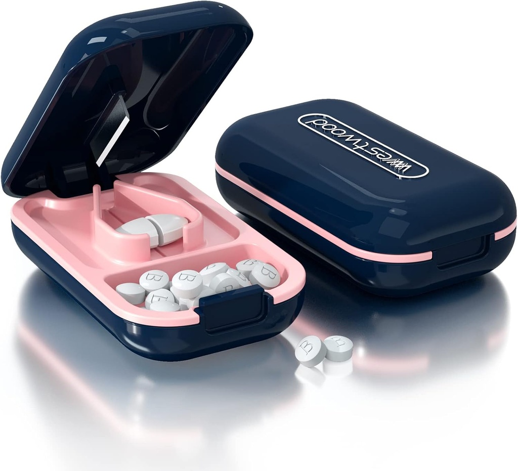 Pigułka do cięcia małych tabletek lub dużych tabletek w połowie, Pigułki do cięcia cięcia, Witaminy, Tabletki, Ostrze ze stali nierdzewnej, Podróże Sized (Pigułka, Niebieski)
