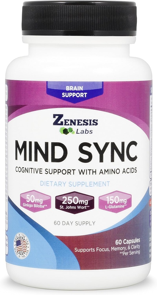 Zenesis Labs Mind SYNC - 60 Kapsułek z Ginkgo Biloba, St John 's Wart & L- Glutamine - Proszę przeczytać opinie