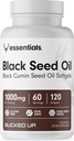 Bucked Up Black Seed Oil 1000mg Per Serving (Black Cmin Seed Oil) Essentials (60 Służenia, 120 Softgels)