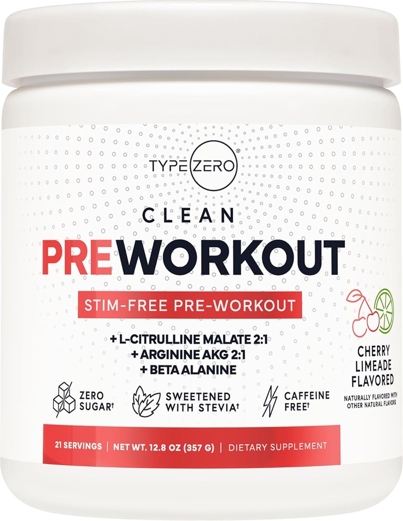 Typ Zero Ultra Clean Stim Free Pre Workout + Azoksyd azotowy Booster (Cherry Limeade) - Bez stymulacji i bez kawy dla mężczyzn i kobiet