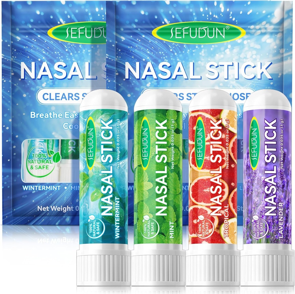 8PCS Nasal Stick, Nasal Inhaler Stick, Inhaler Nasal Stick for Sinus Relief & Vertigo Relief, Aromatherapy Inhaler Made with Esential Oils + Menthol (mięta, mięta miętowa, tropikalna, lawendowa)