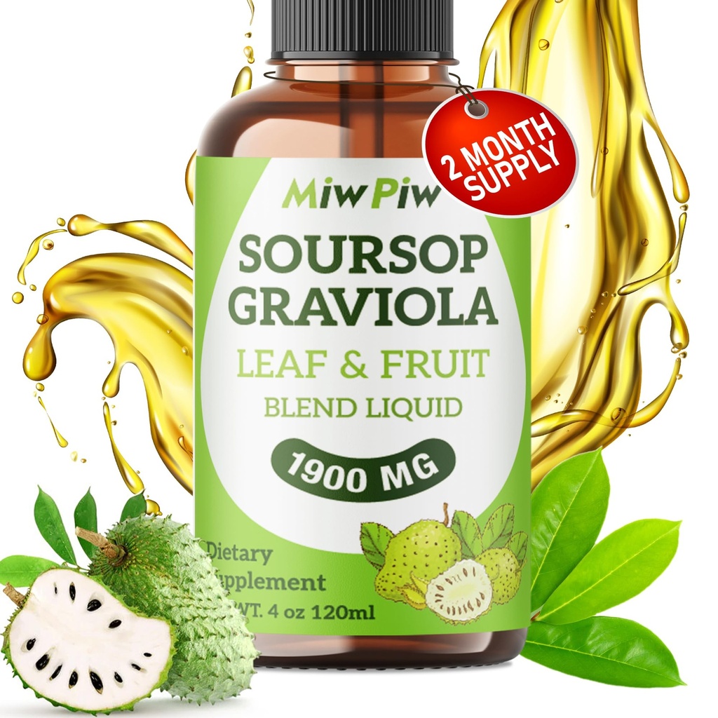 Soursop Liquid Drop 4 Fl oz dla wsparcia i regeneracji komórek, Immune Boost, Relax, Wątroba i sen, Soursop Bitters Liquid, Herbal Goodness, Cukier / Gluten Free, Natural Flavor