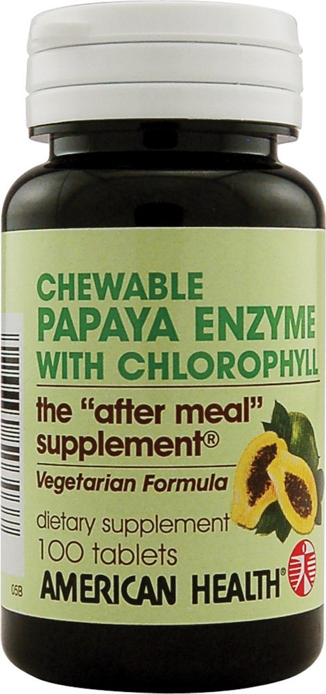 American Health Papaya Enzyme with Chlorophyll - 100 Tabletki do żucia - Promotes Nutricent Absorption - Non-GMO, Wegan, Gluten Free - 33 Servings