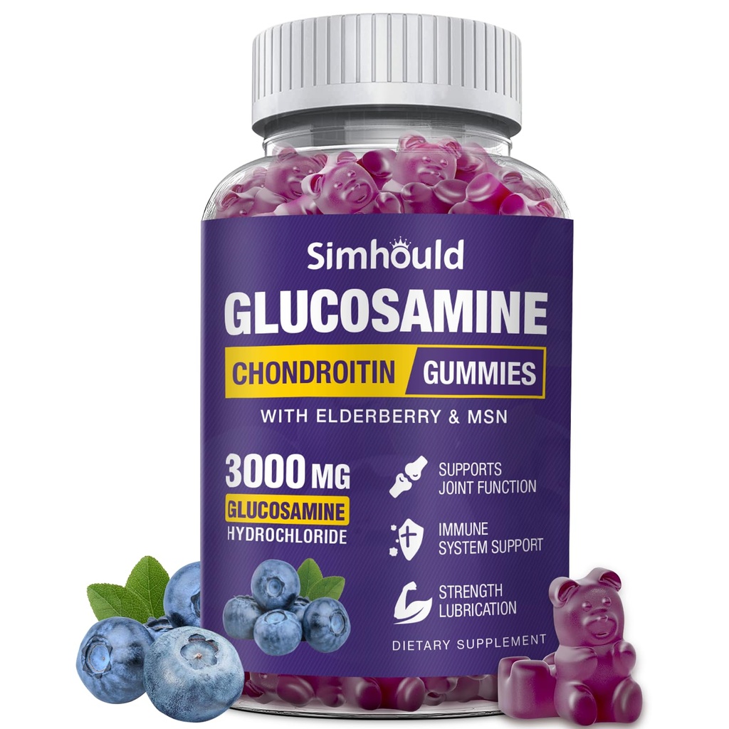 Glukozamina Gummie Chondroitin - 3000MG Dodatkowa Siła Joint Support Supplement with MSM & Elderberry, Elastyczność, Gummy przeciwutleniające immunologiczne dla dorosłych, mężczyzn i kobiet
