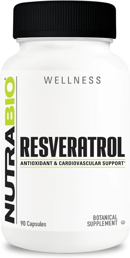 NutraBio Resveratrol Supplement, 500mg - Naturalny przeciwutleniacz, aby pomóc zwalczać wolne rodniki i wspierać zdrowe starzenia, 90 Kapsułki