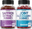 Saffron (60 Gummies) Premium 5 in 1 Advanced Formula - Pyszny aromat malinowy i glukozamina Chondroitin Joint Supplement (60 Count) Joint Supplements for Men & Women - Vegan Safe & Made in USA