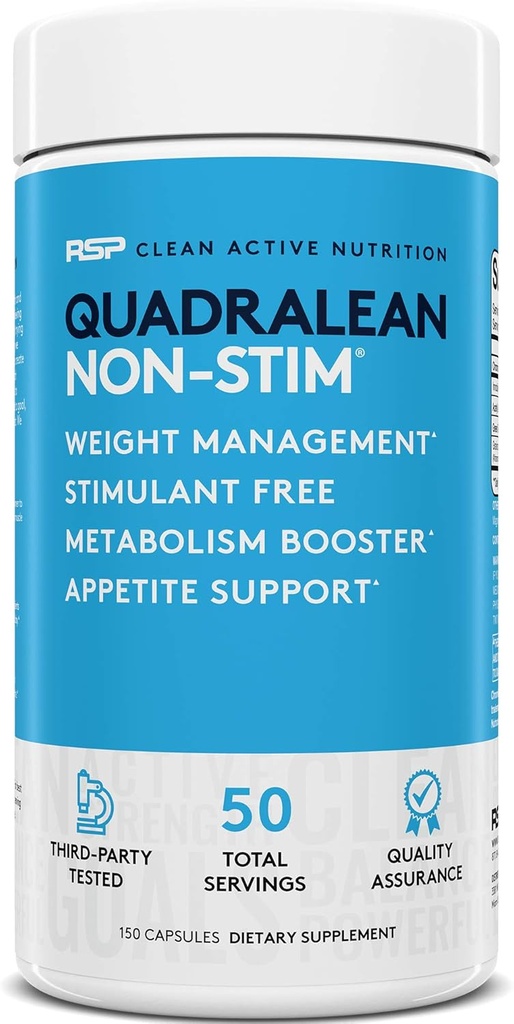 RSP Nutrition QuadraLean - Stymulant Free Weight Management, Metabolity Booster, Energia i Apetite Support - CLA, L- Carnitine, Green Tea Extract, Non-Stim Formula, 50 Serv (Opakowania może Vary)