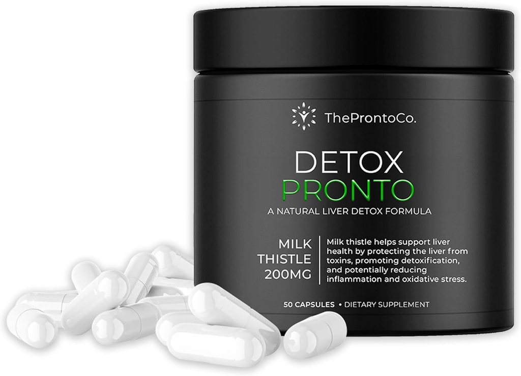 Pronto Liver Detox Supplement - Wyciąg Thistle mleka 200mg, Liver Cleanse & Support Pills, Detox Formuła dla zdrowia wątroby, 50 Kapsułki