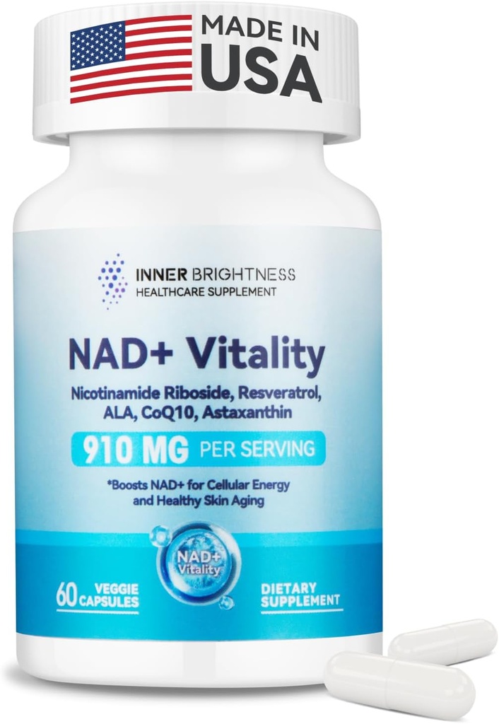 NAD + Suplement dla kobiet, z 900MG Nikotynamid Ribozyd (NR), Resveratrol, CoQ10, Alpha- Kwas lipowy, Astaksantyna - Wspiera energię i naprawę komórkową, Zdrowe Starzenie - 60 Kapsułki wegetariańskie