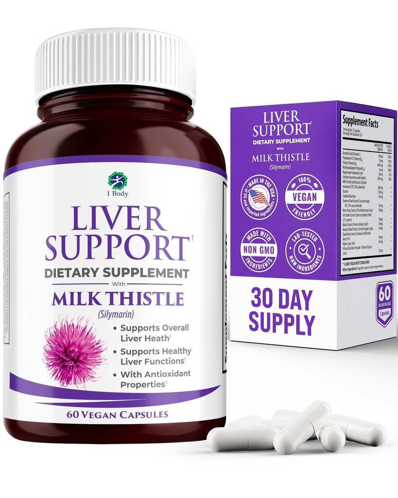 Wsparcie dla wątroby - Detox & Cleanse Supplement (Vegetarian) - Zaawansowana formuła zdrowia wątroby naturalnej, która łączy mleko Tistle, Selen, kurkumina kurkumina kurkumina kurkumina, Witamina B12, Witamina C, Kwas lipowy alfa, Cysteina N Acetylowa, Magnez, Tauryna i więcej - 30 Day Supply