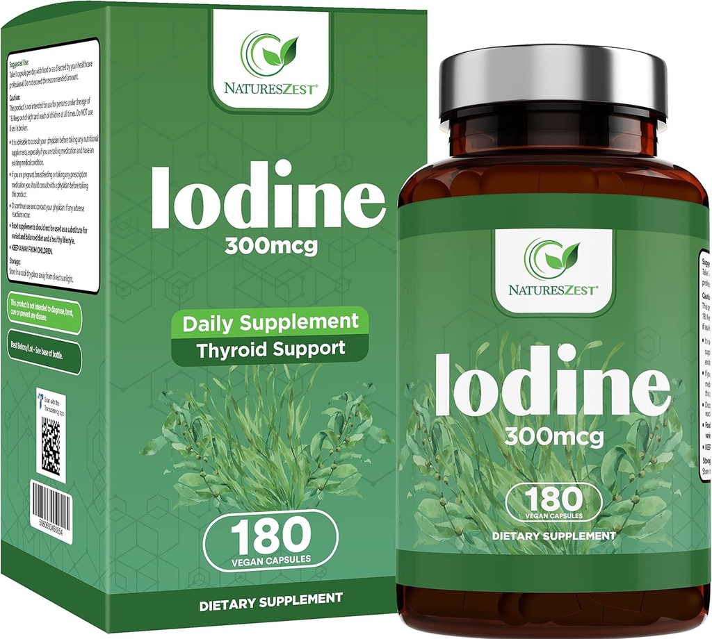 Suplement jodu - 180 Czapki, 180- Day- Supply - Suplement wsparcia tarczycy - 300mg Czysty jod na kapsułkę - Formuła tarczycy, dla normalnej funkcji tarczycy - Jodek potasu - Wegański suplement jodu