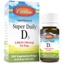 Carlson Super Daily D3 4000 j.m. (100 µg), Heart & Immune Health, Teeth & Bone Strength, Unflavored, 365 Drops