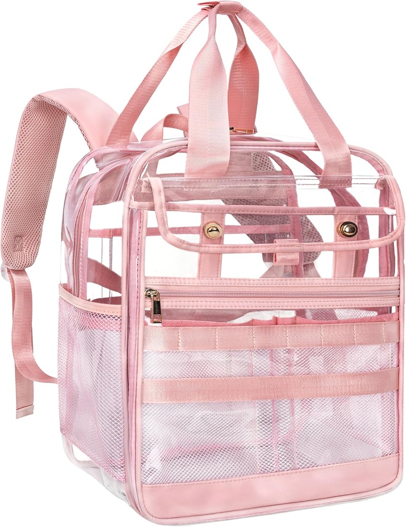 Clear Heavy Duty PVC Przezroczysty plecak, Duże praktyczne wielo-kieszenie do pracy, Podróże (różowy)