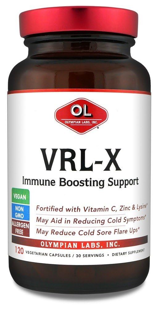 Olympian Labs VRL- X Advanced Immune Support, Witamina C, Cynk i Lyzyna, Maj Pomoc w Cold Sore Relief, 120 Kapsułki