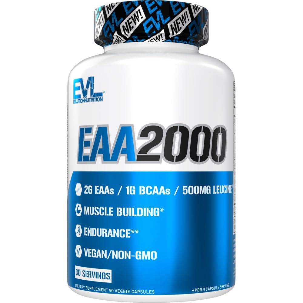BCAA EAA Essential Amino Acids kapsułki - Suplement EAA do ćwiczeń przed- i post Muscle Building Endurance and Recovery Support with 2g per Serving plus 1g BCAA in Optimal 2: 1: 1 ratio (30 Servings)