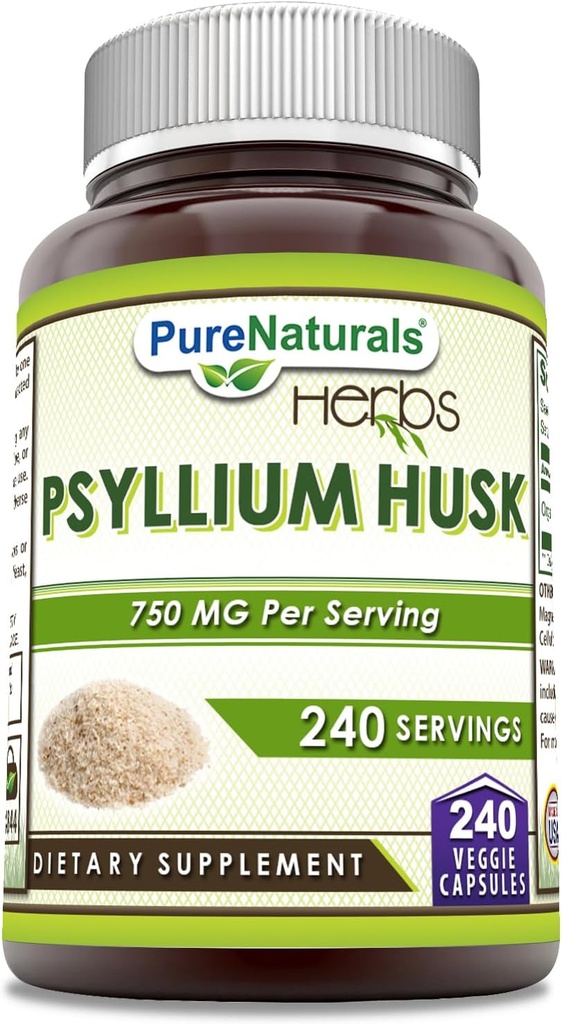 Pure Naturals Psyllium Husk Supplement Equipment 124; 750 Mg Per Serving Equipment 124; 240 Veggie Capsules Equipment 124; Non-GMO Equipment 124; Gluten- Free Equipment 124; Made in USA