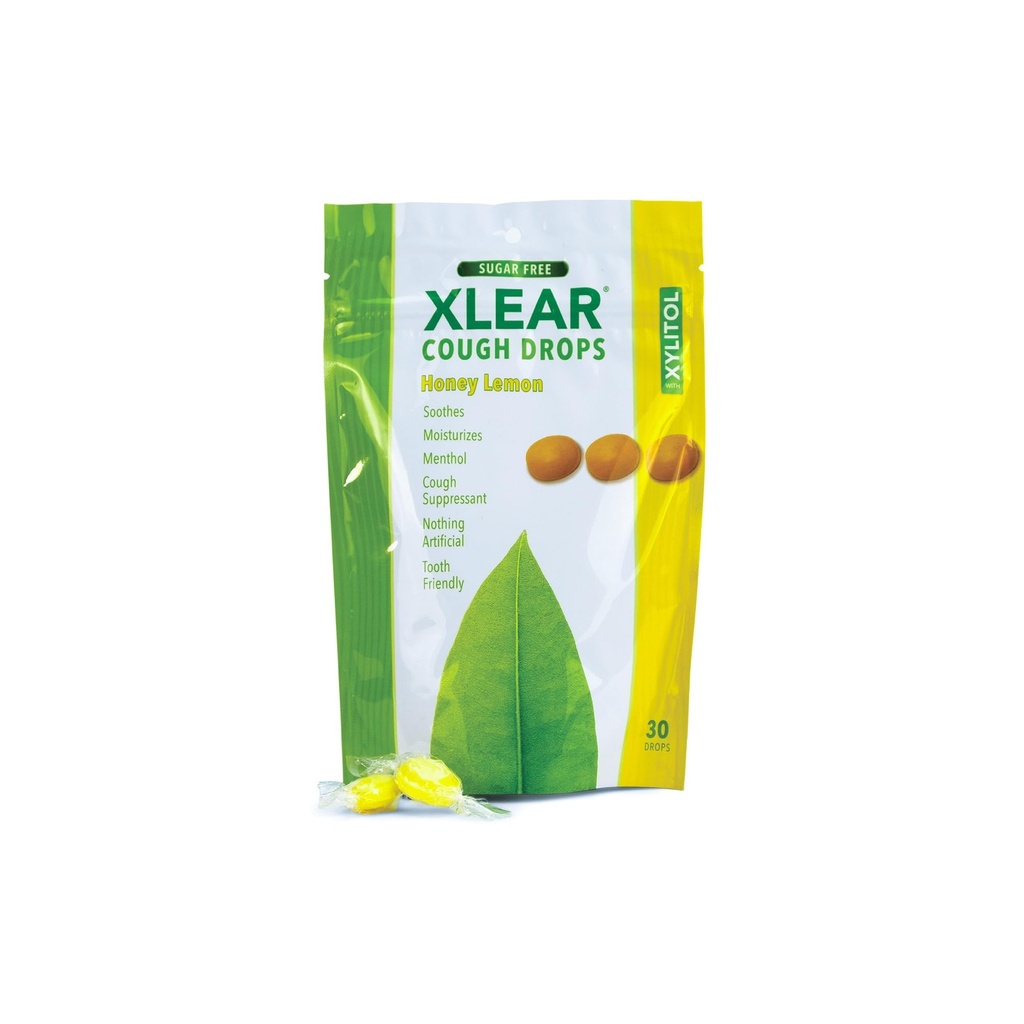 Xylitol Bezcukrowe krople do kaszlu dla dorosłych i dzieci, Sugarless Sudry Mouth Lozenges for Sore Throat Relief, Non-GMO, Gluten- Free, Natural Honey Lemon, 30 Count (Pack of 1)