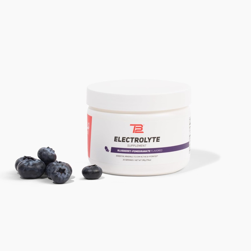 TB12 Proszek Electrolyte Blueberry Pomegranat - Mineral- Bogaty Proszek Electrolyte do szybkiego nawadniania Tom Brady - Naturalny, niski cukier, Wegan, Gluten- Free, Łatwy do wymieszania - 30 Sług (1 słoik)