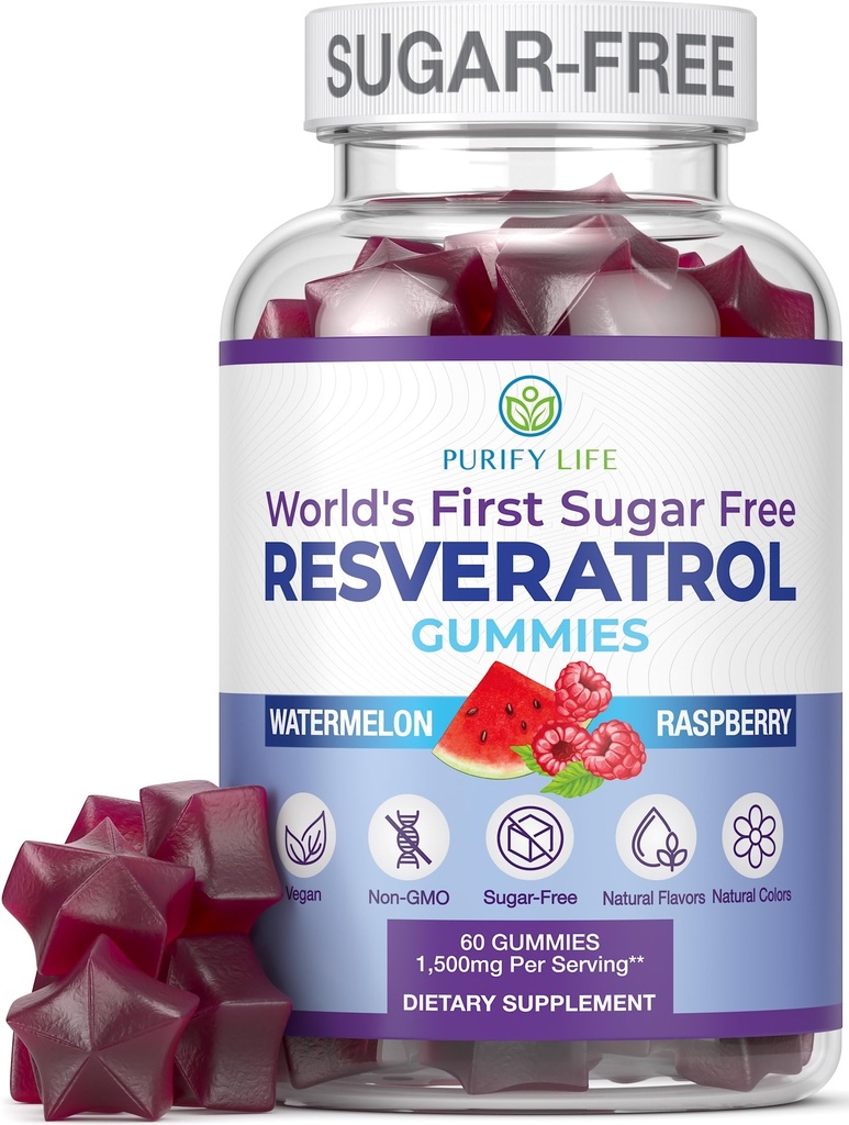 Bezcukrowe Gummeje Resveratrol - Pothent Anti- Aging Antioksydant - Resveratrol Supplement to Support Digestive & Immune Health - Natural Herb for Cell Growth & Repair - Easy Chewable NMN Alternative