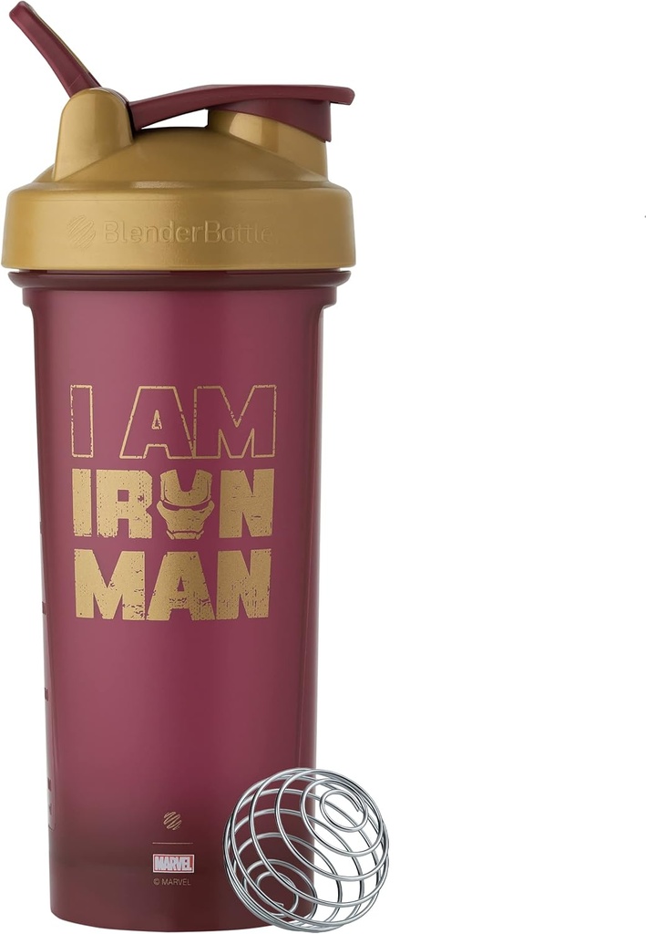 BlenderBottle Marvel Classic V2 Butelka shaker Idealny do shakes protein i przed treningiem, 28- unce, Iron Man