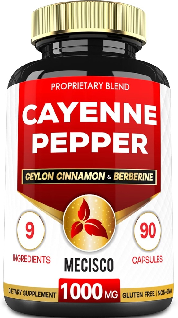 Cayenne Pepper Supplements with Turmeric Curcumin Root, Berberine HCl, Ceylon Cynamon Bark & More - 90 Kapsułki - Wsparcie zdrowia trawienia, System immunologiczny i równowagi ciała