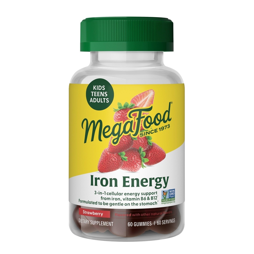Megafood Żelaza Gummies, Żelaza Suplement dla Kobiet, Mężczyźni, Nastolatki i Dzieci z Witaminą B12 & B6, Witaminy, z The Makers of Blood Builder Supplement, Strawberry Flavor, 60 Hrabia