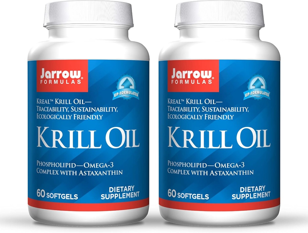 Jarrow Fixas Krill Oil - 60 Softgels - Phosfolipid Omega-3 Complex z Astaksantyną - Może wspierać zarządzanie lipidami, Funkcje mózgu i Metabolizm - 30 Służenia