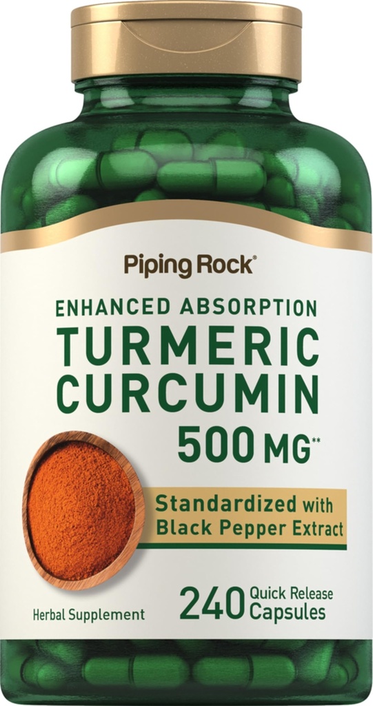 Piping Rock kurkumina suplement 500 mg Bis 124; 240 Kapsułki 124; z Black Pepper 124; Znormalizowany złożony ekstrakt 124; Non- GMO, Gluten Free