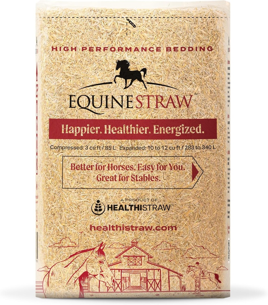EquineStraw, 3 cu ft (25 lb) Rozszerza się do 10 + cu ft - Pszenica Szczelna Pościel dla koni, Foaling & Trailers - Bezpyłowe, Alergen- Free, Absorbent, Sensitive- Skin Safe - zrównoważony zasolony