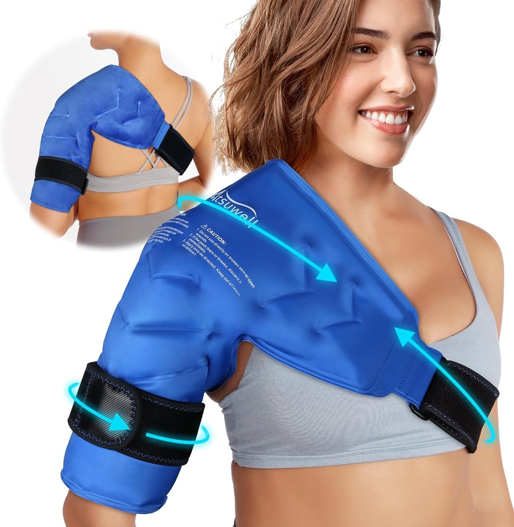Atsuwell Shoulder Ice Pack Rotator Skuć zimny kompresja, wielokrotnego użytku żel Ice Pack Ramię, Elastyczne Arm Cold Pack dla mężczyzn i kobiet, Niebieski