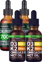 NUSAVA Unflavored D3 K2 Krople i Chlorophyll Płynne Krople - Pothent Liquid Vitamin for Heart, Joint, Energy, & Immune Support - Non-GMO, Gluten- Free, 2pk Każdy