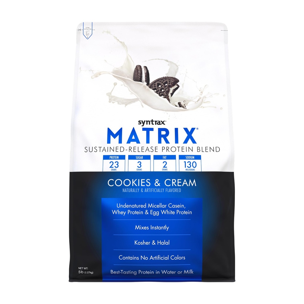 Syntrax Matrix Nutrition Matrix - Mieszanka białka uwalnianego w sposób zrównoważony, Cookies & Cream 5 funtów.