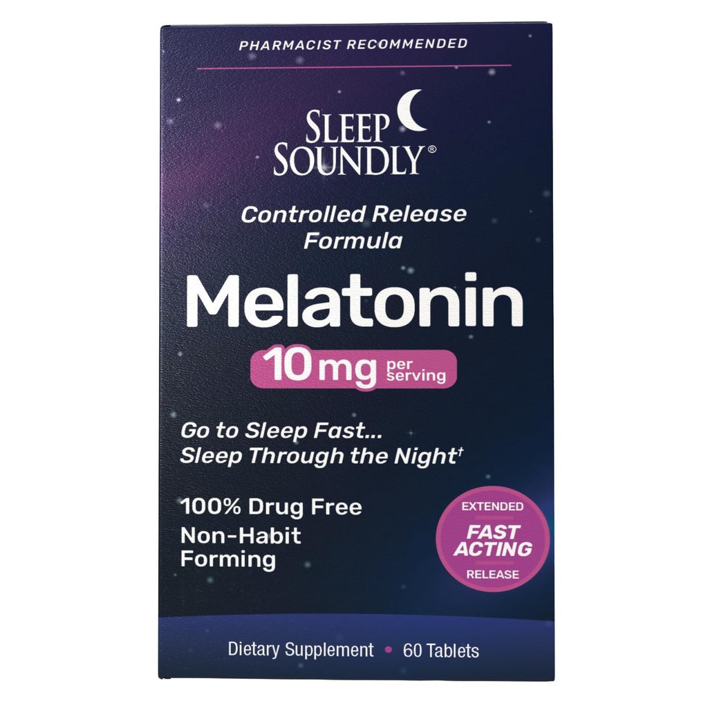Sen Głęboko Melatonina 10mg, Szybkie aktorstwo, Rozszerzona formuła uśpienia release, 60 porcji, Niebieski