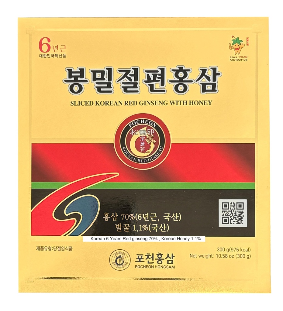 Pocheon 300g (10.6oz) 6Years Korean Panax Red Ginseng Slice with Honey, Saponin, Naturalne wsparcie immunologiczne