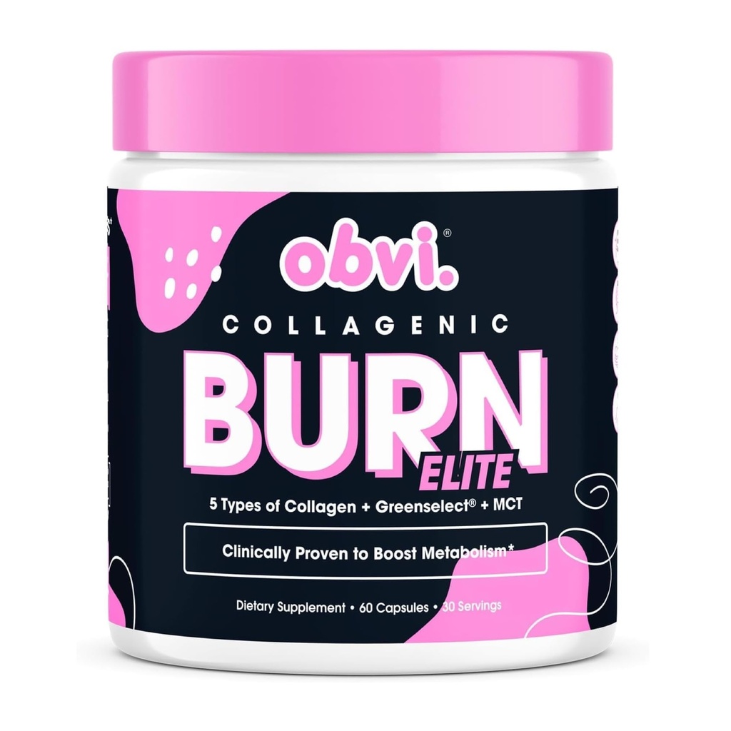 Obvi Burn Elite Agriculture 124; Wspomaga Metabolizm Boost, Energia i Focus Agriculture 124; Suplement z Collagen i zielona herbata Agriculture 124; Wspomaga zdrowe włosy, Skóra, Nails i Joints Agriculture 124; 60 Kapsułki, 30 Służenie