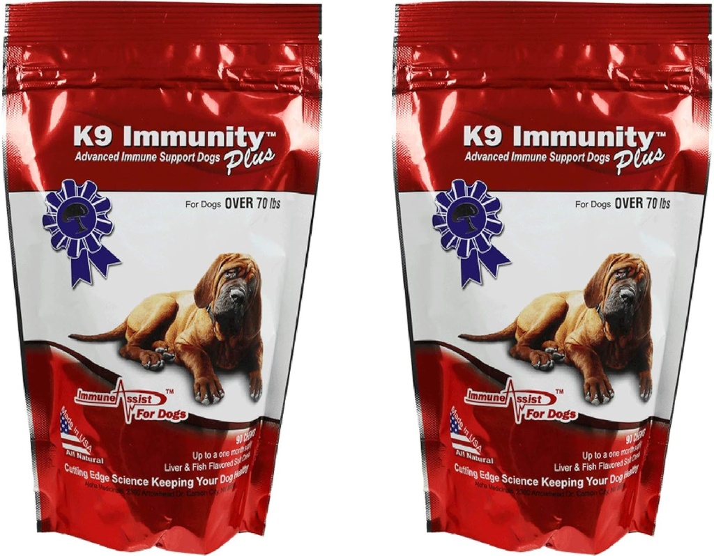 Aloha Medicinals K9 Immunitet Plus, Immune Supplement Supplement dla psów powyżej 70 funtów, Organic and Mushroom Enhanced Dog Health Supplies, Pack of 2, 90 Chews