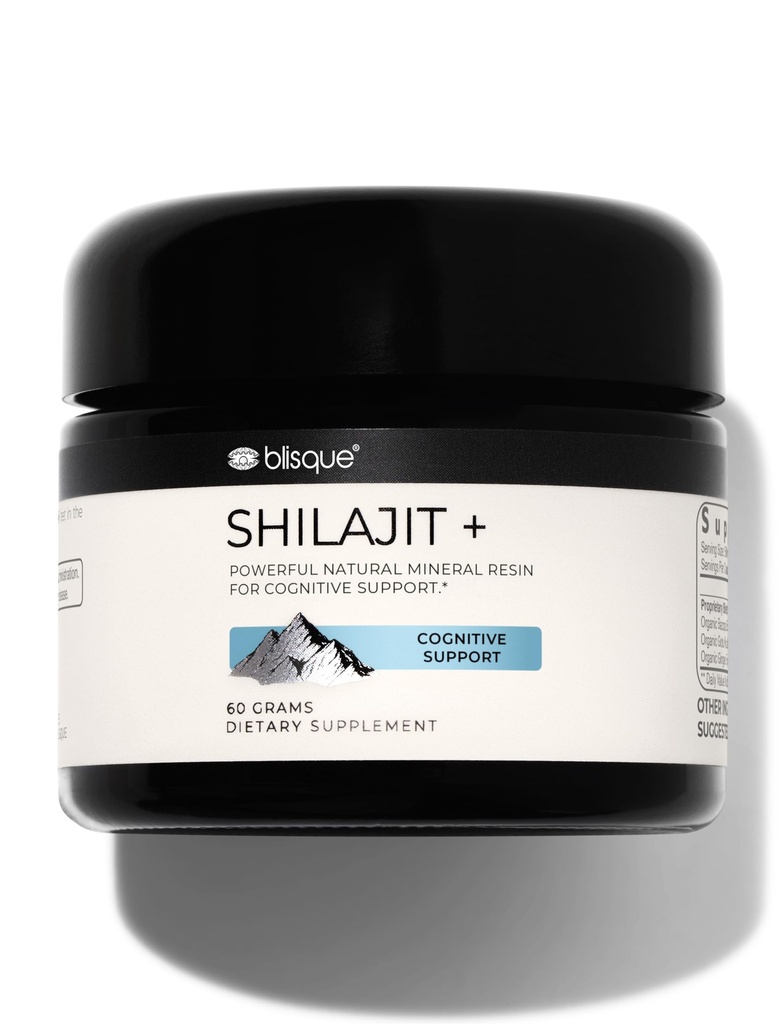Blisque - Pure Himalayan Organic Shilajit Resin Supplement Agregat 124; for Cognitive Support Agregates 124; with Organic Bacopa and Gotu Kola Agregates 124; Autentic and Natural Agregates 124; 60 Grams