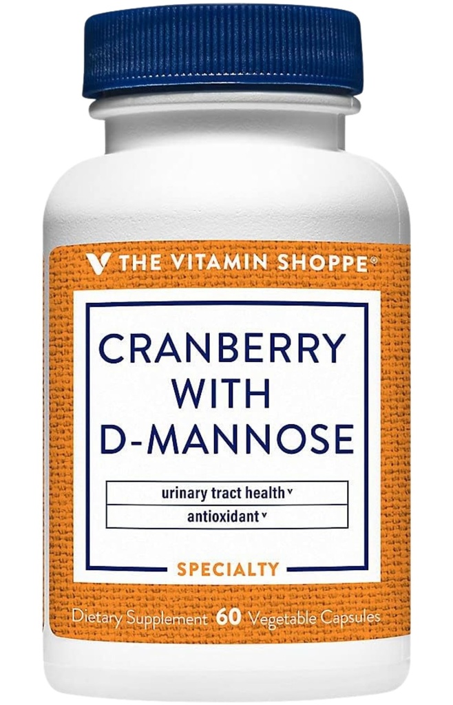 Witamina Shoppe Żurawina z D- Mannose, Trakt moczowy i Bladder Health, Przeciwutleniacz z 60mg Witamina C z Cranrich (Koncentrat żurawinowy) (60 Kapsułki wegetariańskie)