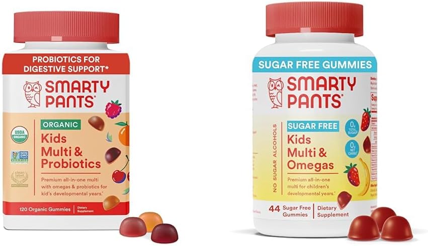SmartPants Kids Multivitamin Gummies Bundle: Organic Probiotics, Omega 3, Vitamin D3, C, B12, B6, A, K & Zinc Immune Support, Sugar Free Strawberry Banana, 164 Count