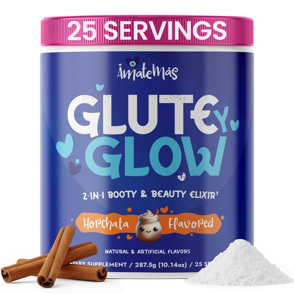 Glute Y Glow by Amatemas – Women's Creatine + Biotin Supplement for Muscle Growth, Glute Support, Hair Skin & Nails – Horchata Flavor – Energy Support – Lean Muscle – Daily Performance Blend