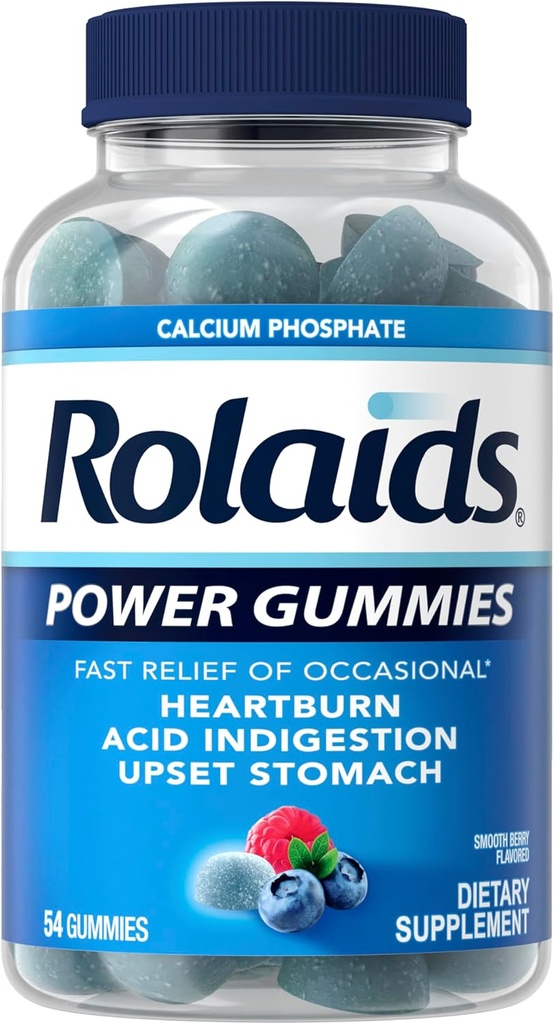 Rolaids Power Gummies, Szybka ulga sporadyczne Heartburn and Acid Indegestion, Suplement diety, Gładkie Berry, 54 Gummies